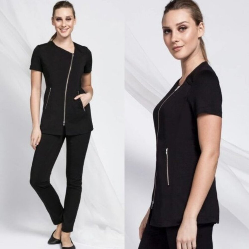 Noel Asmar | Zoe Black Short Sleeve Tunic Scrub Top | Size Extra Small